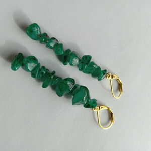 Green stone chip earrings with 18k gold plated hypoallergenic ear wires